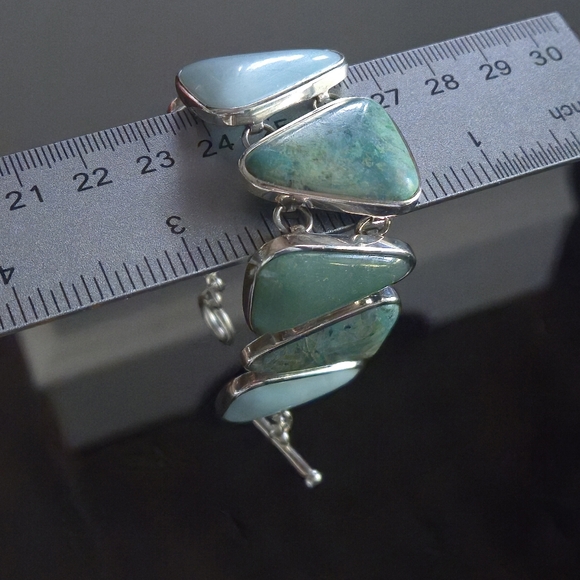 Whitney Kelly 925 Sterling Silver Variscite Aventurine Larimar Toggle Bracelet
